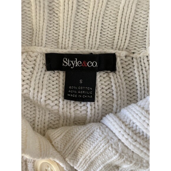 Style & Co. Women Chunky Knit Fisherman Rory Gilmore Cream Cardigan Sweater S - Picture 8 of 12
